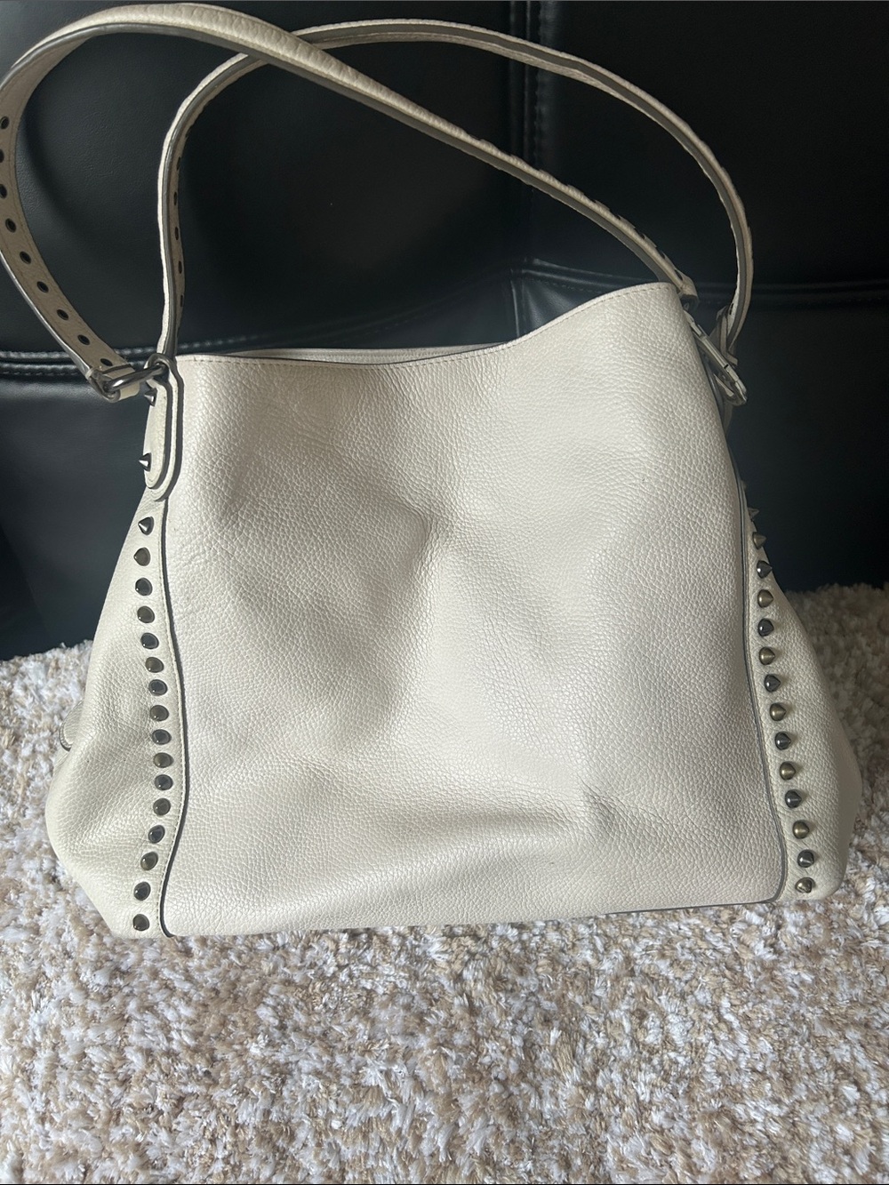 Coach Ivory Pebbled Leather Studded Shoulder Bag - Picture 2 of 9